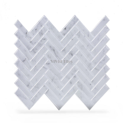 Thicker Upgrade White Marble Herringbone Vinyl Tile HB401 by Vivid Tiles | Souqify
