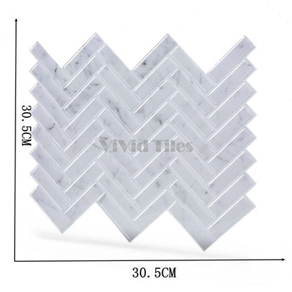 Thicker Upgrade White Marble Herringbone Vinyl Tile HB401 by Vivid Tiles | Souqify