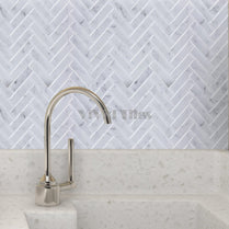 Thicker Upgrade White Marble Herringbone Vinyl Tile HB401 by Vivid Tiles | Souqify