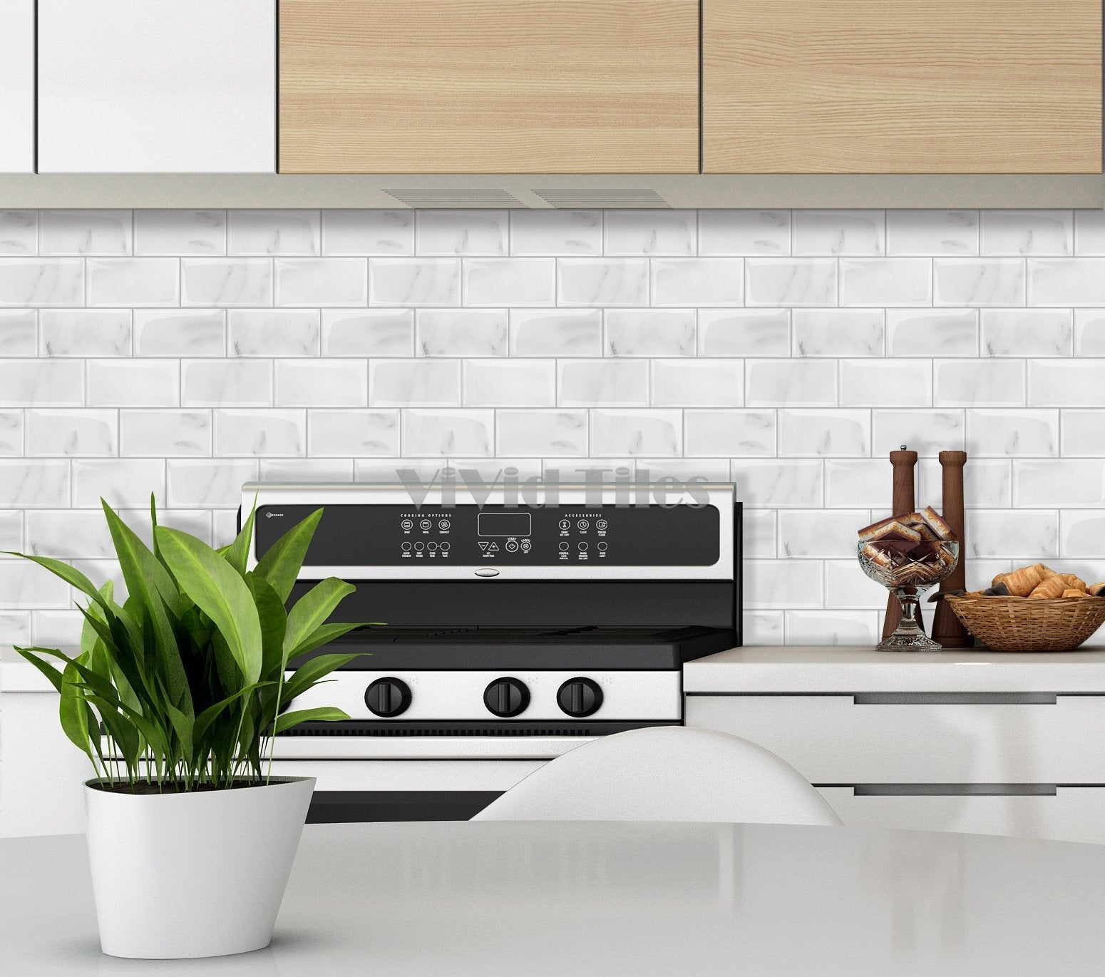 Thicker Upgrade White Marble Subway Vinyl Tile With Grey Grout HB204 by Vivid Tiles | Souqify