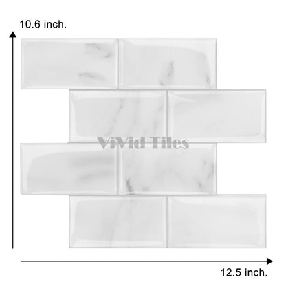 Thicker Upgrade White Marble Subway Vinyl Tile With Grey Grout HB204 by Vivid Tiles | Souqify