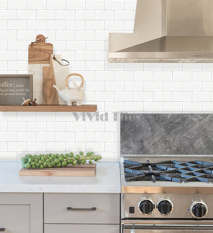 Thicker Upgrade White Subway Vinyl Tile With Light Grey Grout HB200 by Vivid Tiles | Souqify