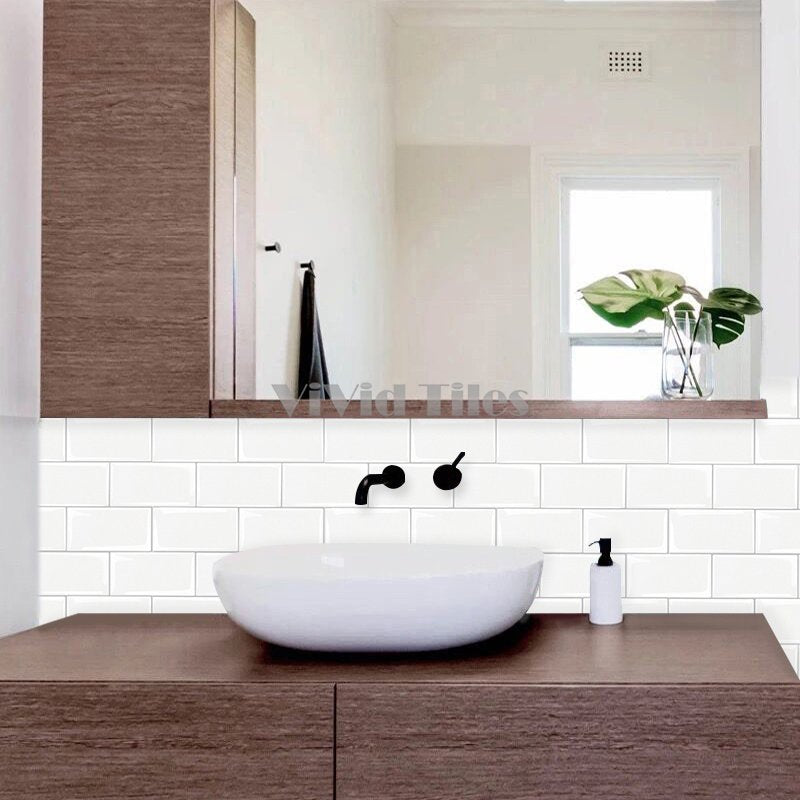 Thicker Upgrade White Subway Vinyl Tile With Light Grey Grout HB200 by Vivid Tiles | Souqify
