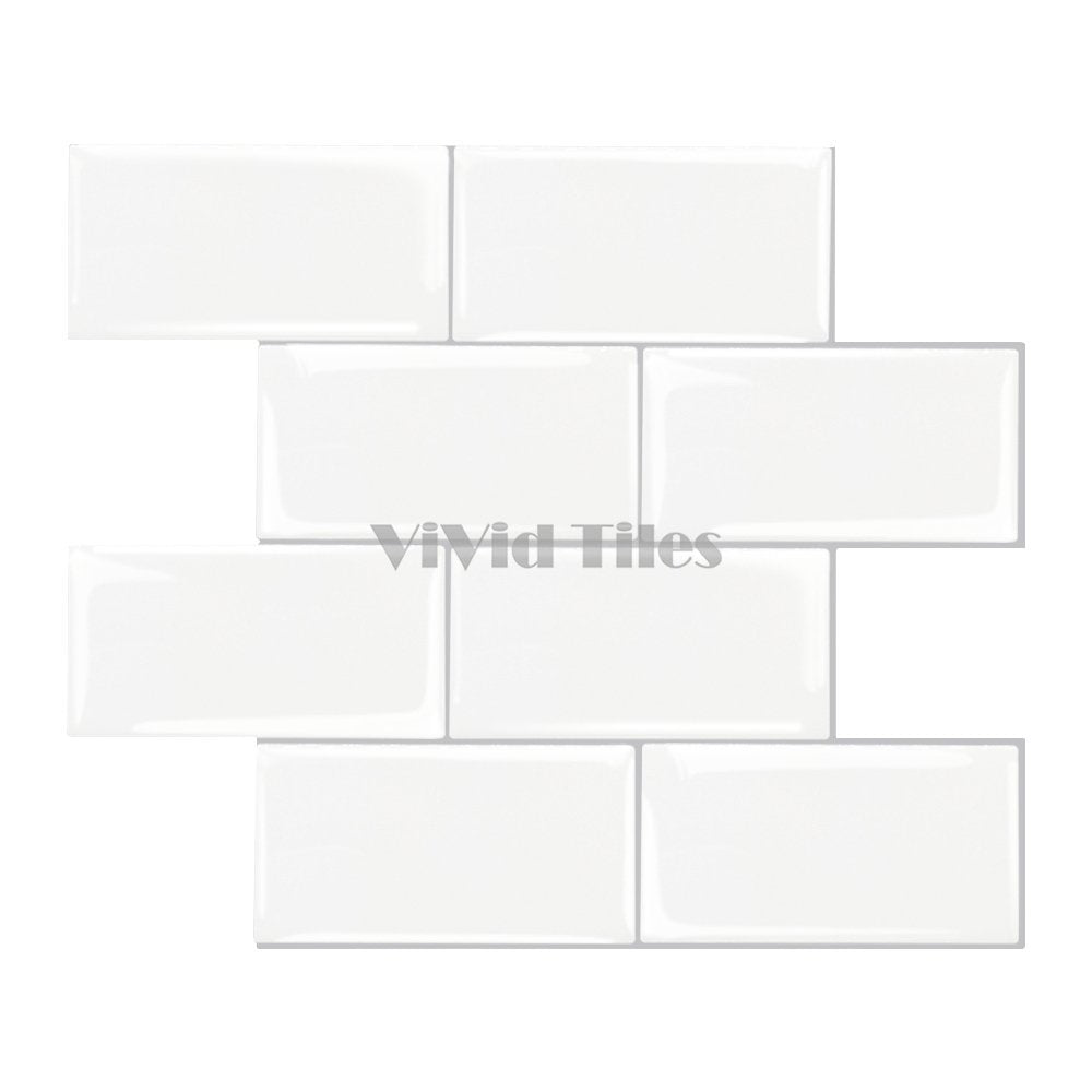 Thicker Upgrade White Subway Vinyl Tile With Light Grey Grout HB200 by Vivid Tiles | Souqify
