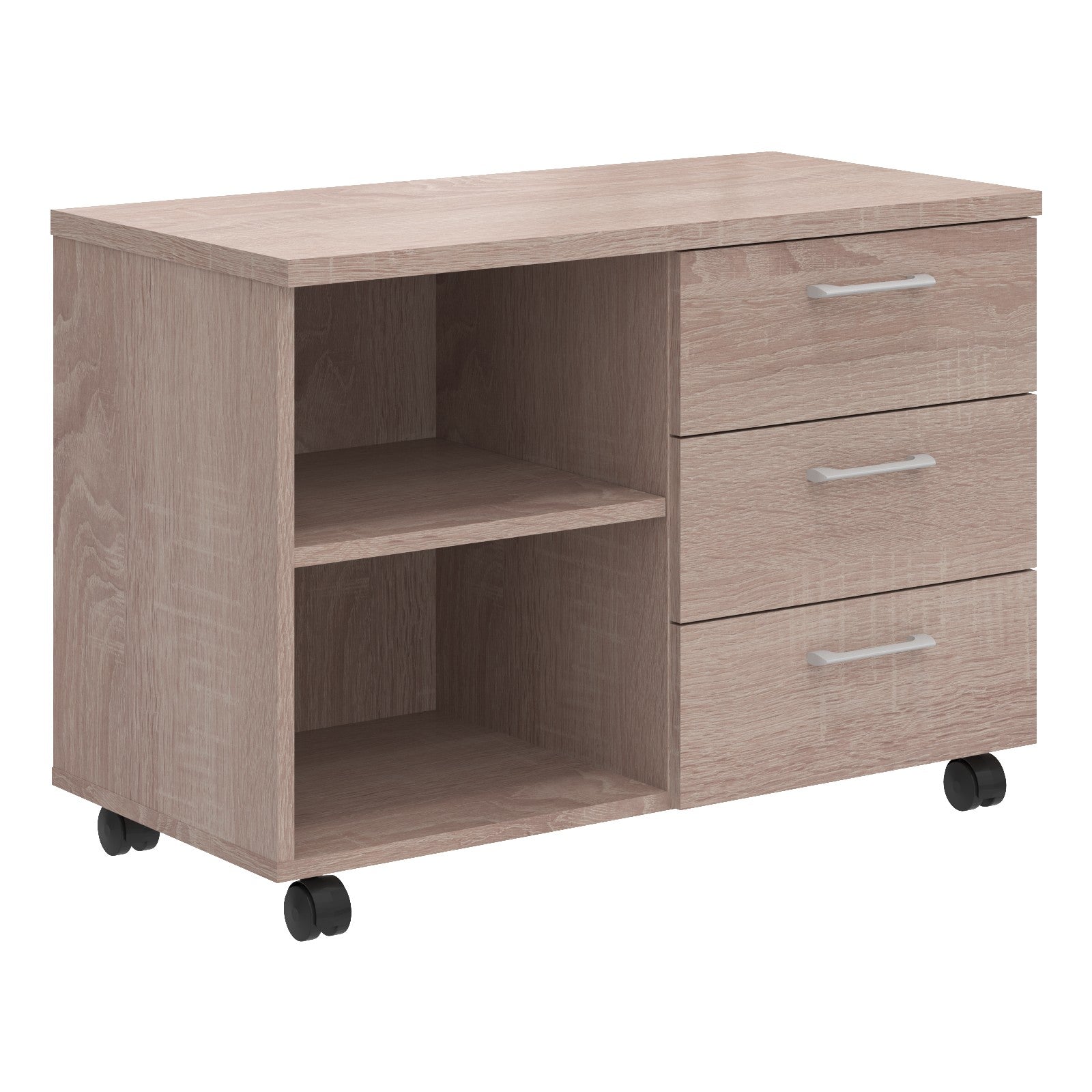 THREE DRAWER MOBILE PEDESTAL WITH OPEN SHELVES, MADE IN E1 LAMINATE CHIPBOARD by Treejar | Souqify