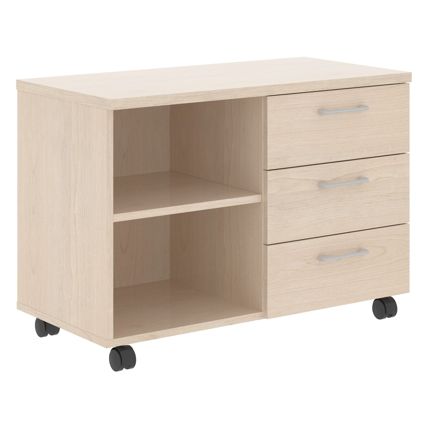 THREE DRAWER MOBILE PEDESTAL WITH OPEN SHELVES, MADE IN E1 LAMINATE CHIPBOARD by Treejar | Souqify