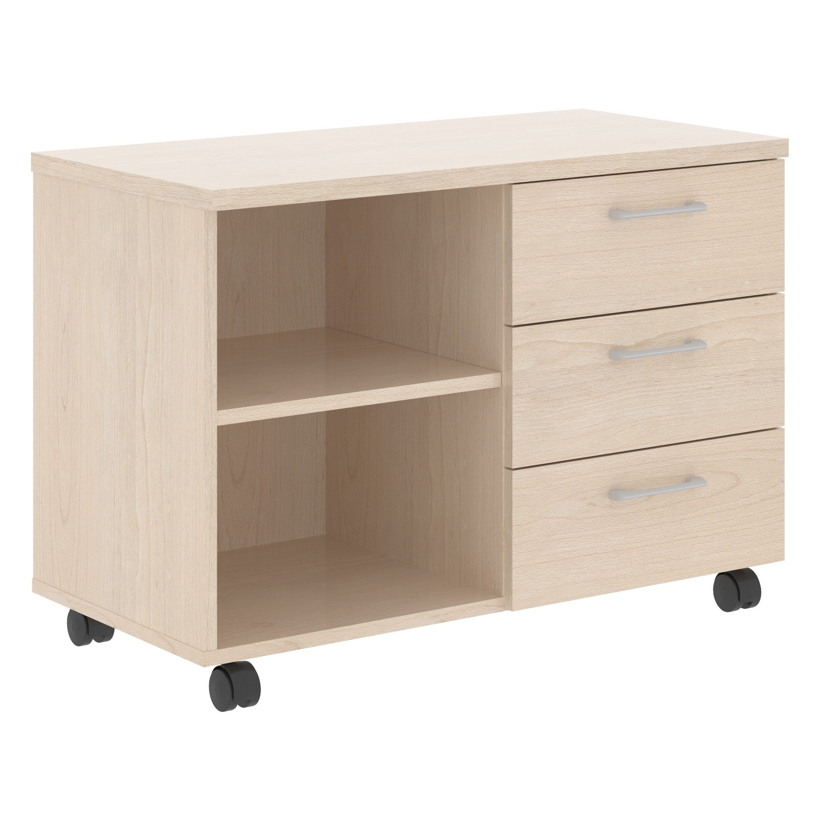 THREE DRAWER MOBILE PEDESTAL WITH OPEN SHELVES, MADE IN E1 LAMINATE CHIPBOARD by Treejar | Souqify