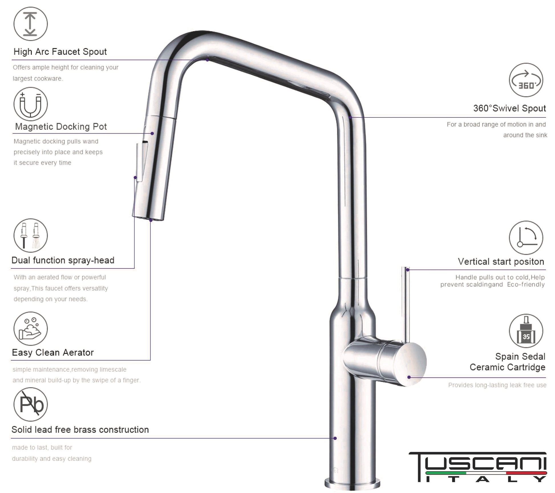 TK109PO - Kitania Series Pull Out Kitchen Mixer by TUSCANI | Souqify