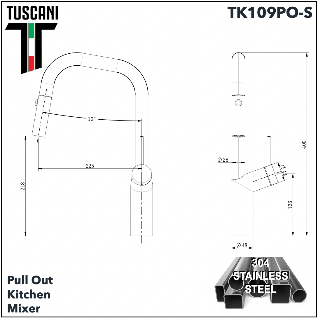 TK109PO-S - Pull Out Kitchen Mixer by TUSCANI | Souqify