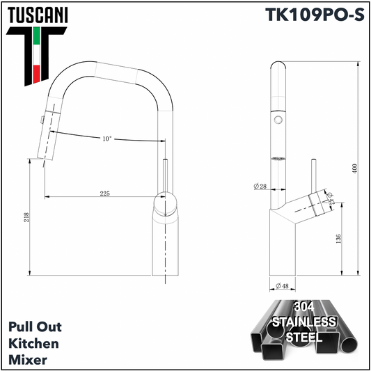 TK109PO-S - Pull Out Kitchen Mixer by TUSCANI | Souqify