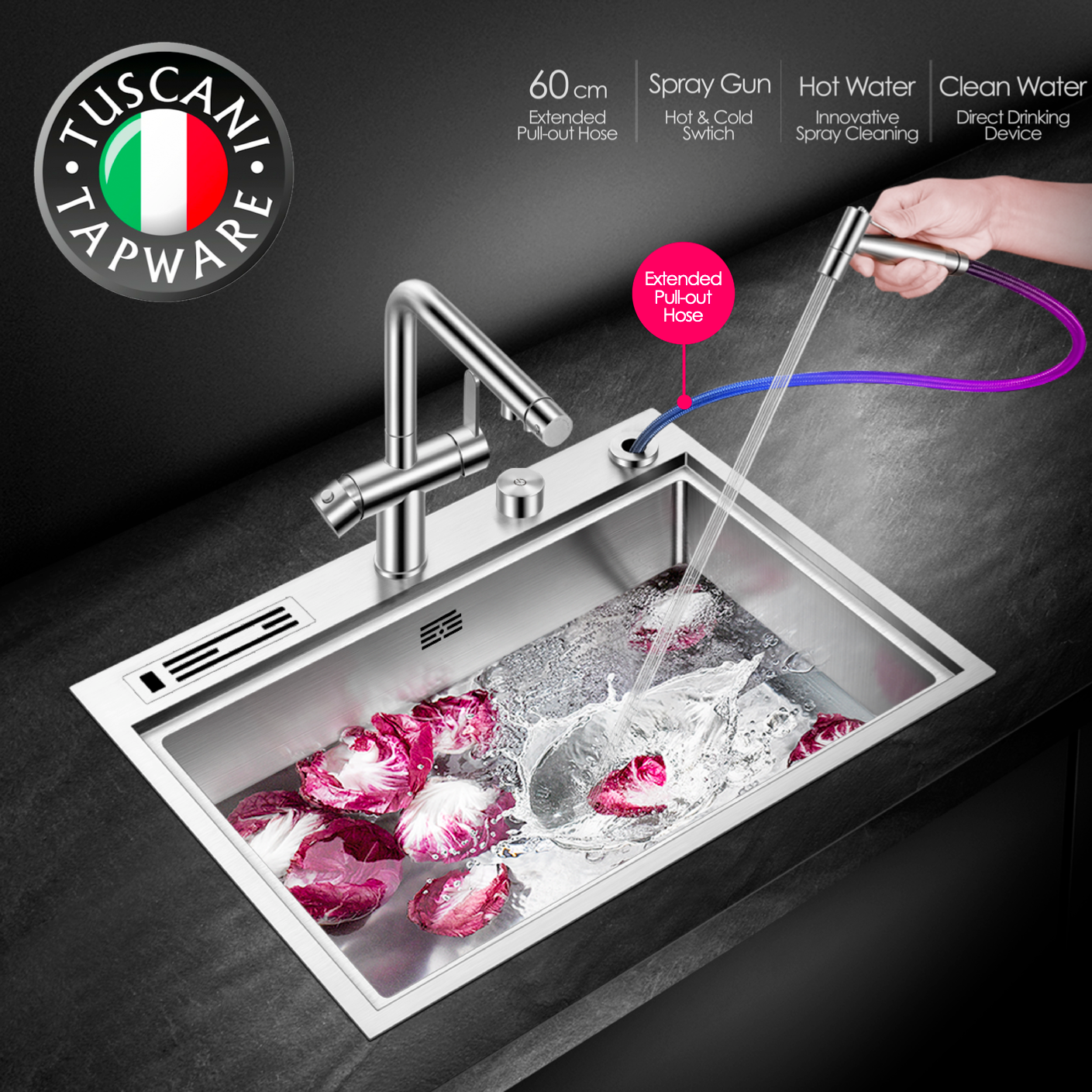 TK115PO-S - Kitania Series Pull Out Kitchen Mixer by TUSCANI | Souqify