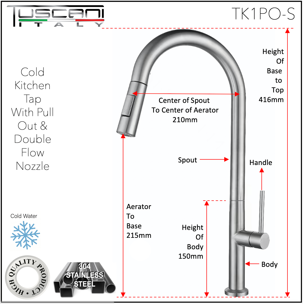TK1PO-S - Kitania Series Pull Out Kitchen Cold Tap by TUSCANI | Souqify