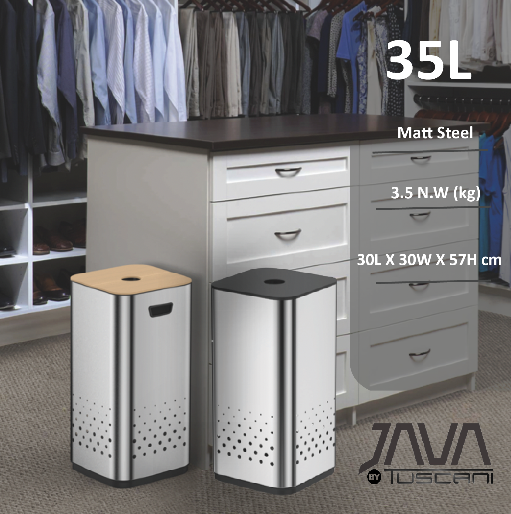 Tuscani JAVA Matte Steel Bin with Lid 35L matt steel by TUSCANI | Souqify