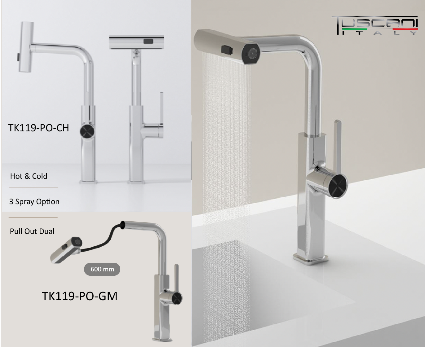 Tuscani TK119-PO Kitchen Mixer Pull Out by TUSCANI | Souqify