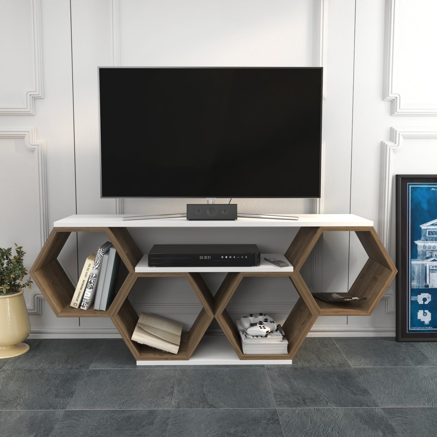 TV Stand Bal - White, Walnut-BAL47TS01 White
Walnut 135 X 35 X 16 by DECOROTIKA | Souqify