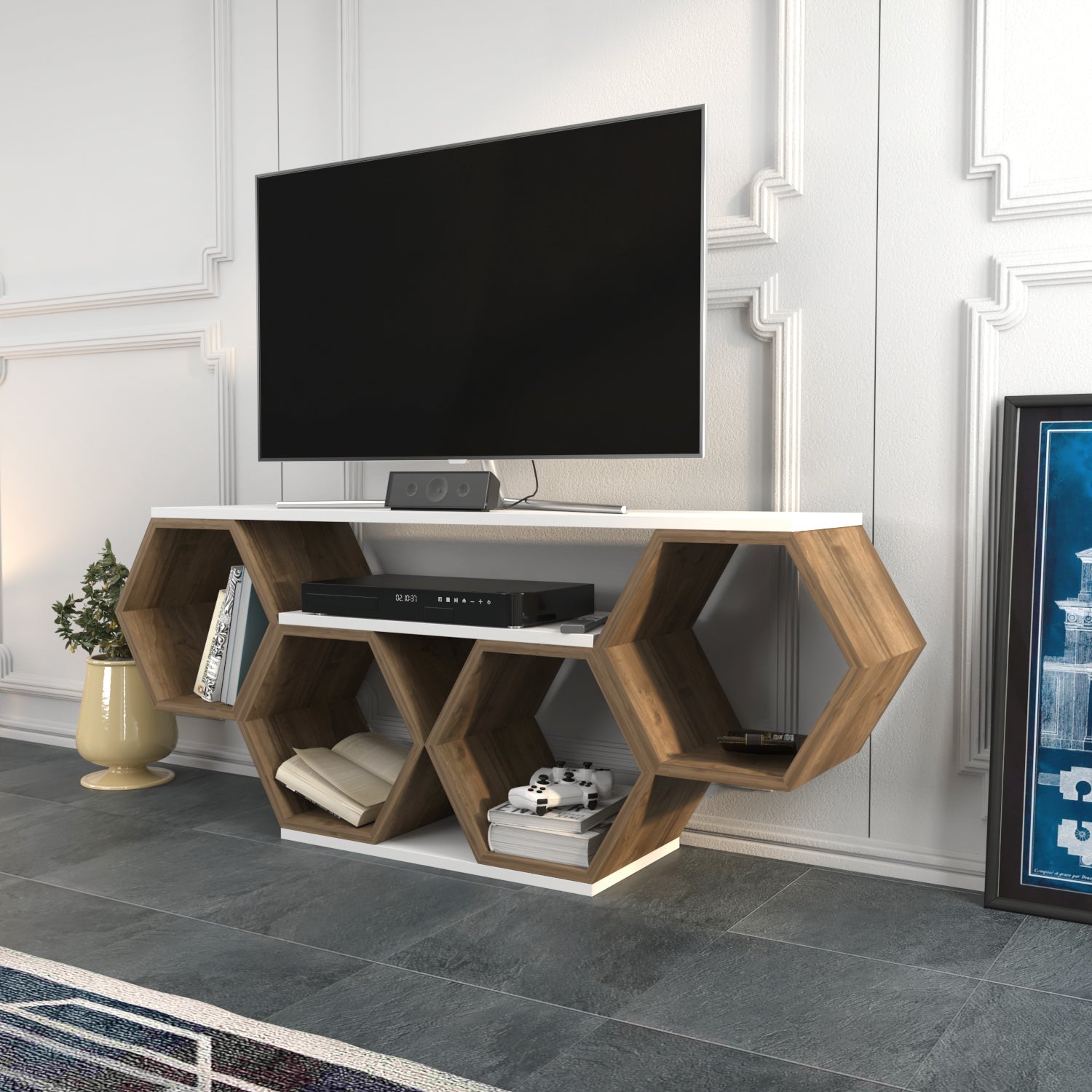 TV Stand Bal - White, Walnut-BAL47TS01 White
Walnut 135 X 35 X 16 by DECOROTIKA | Souqify
