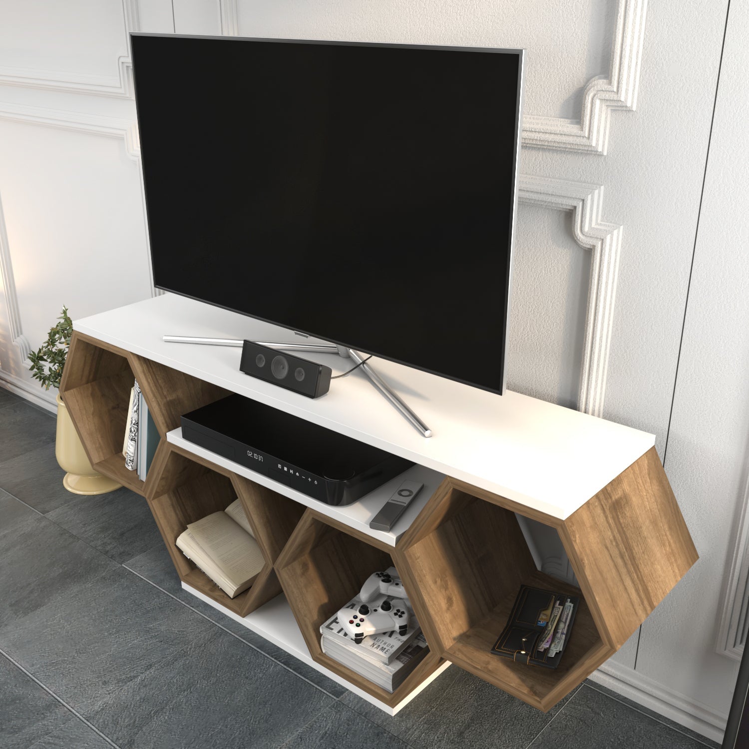 TV Stand Bal - White, Walnut-BAL47TS01 White
Walnut 135 X 35 X 16 by DECOROTIKA | Souqify