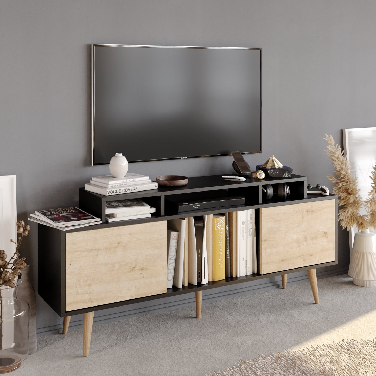 TV Stand Char - Black, Sapphire-CHA63TS03 Black
Sapphire 172 X 41 X 14 by DECOROTIKA | Souqify