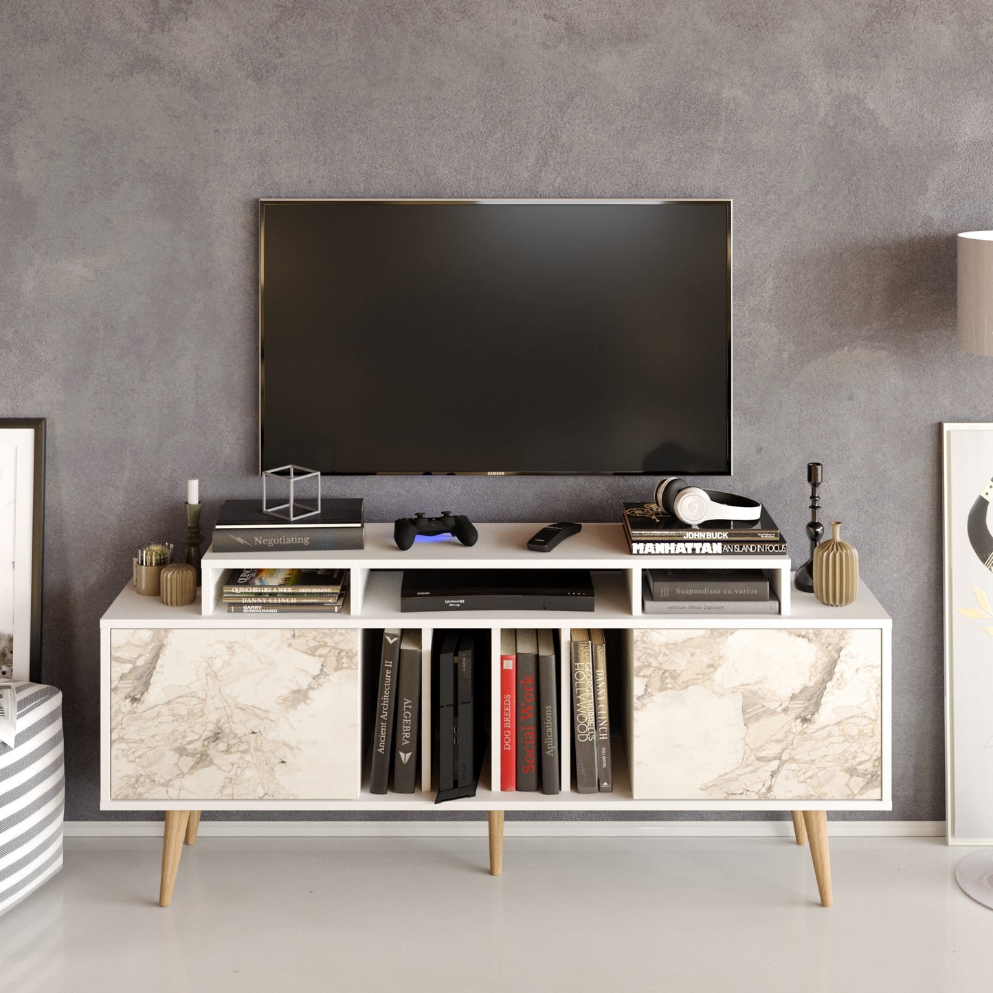 TV Stand Char - White, Ephesus-CHA63TS01 White 172 X 41 X 14 by DECOROTIKA | Souqify