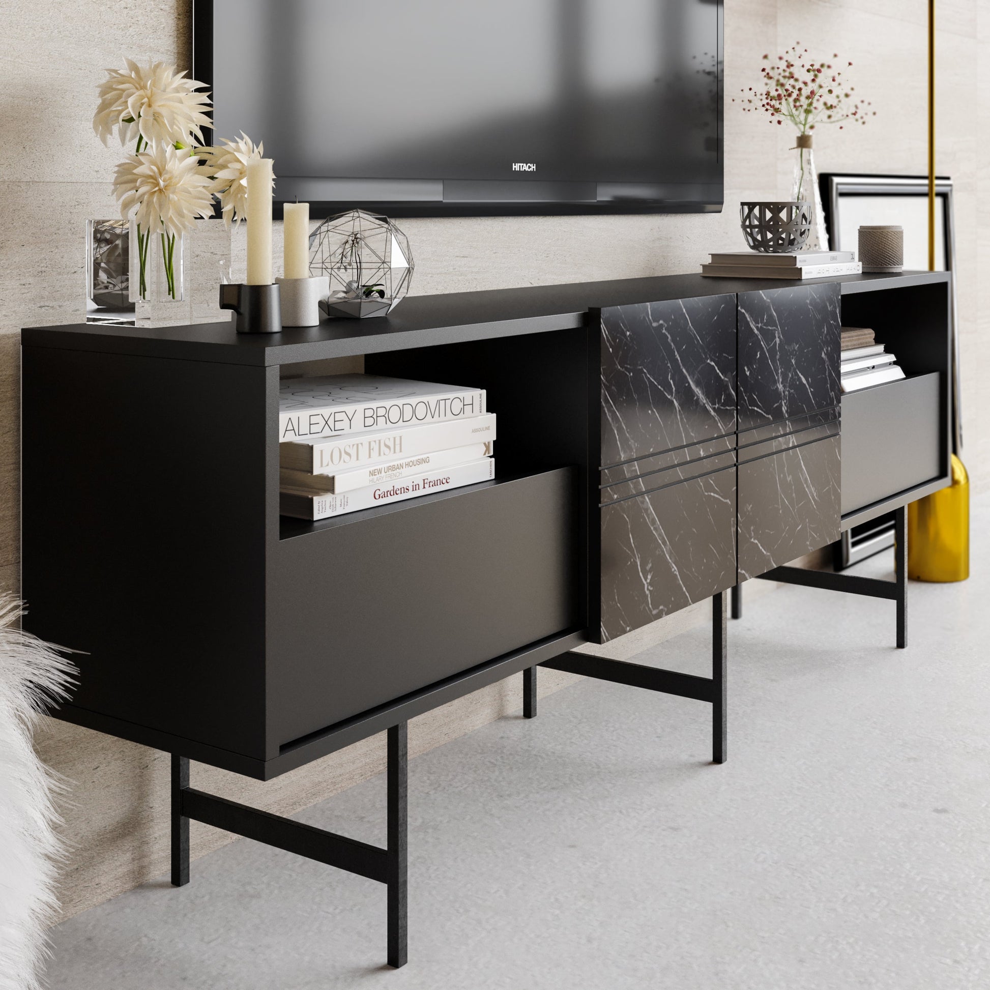 TV Stand Derin - Black-DRN71SB02 Black
Marble 107 X 41 X 27 by DECOROTIKA | Souqify