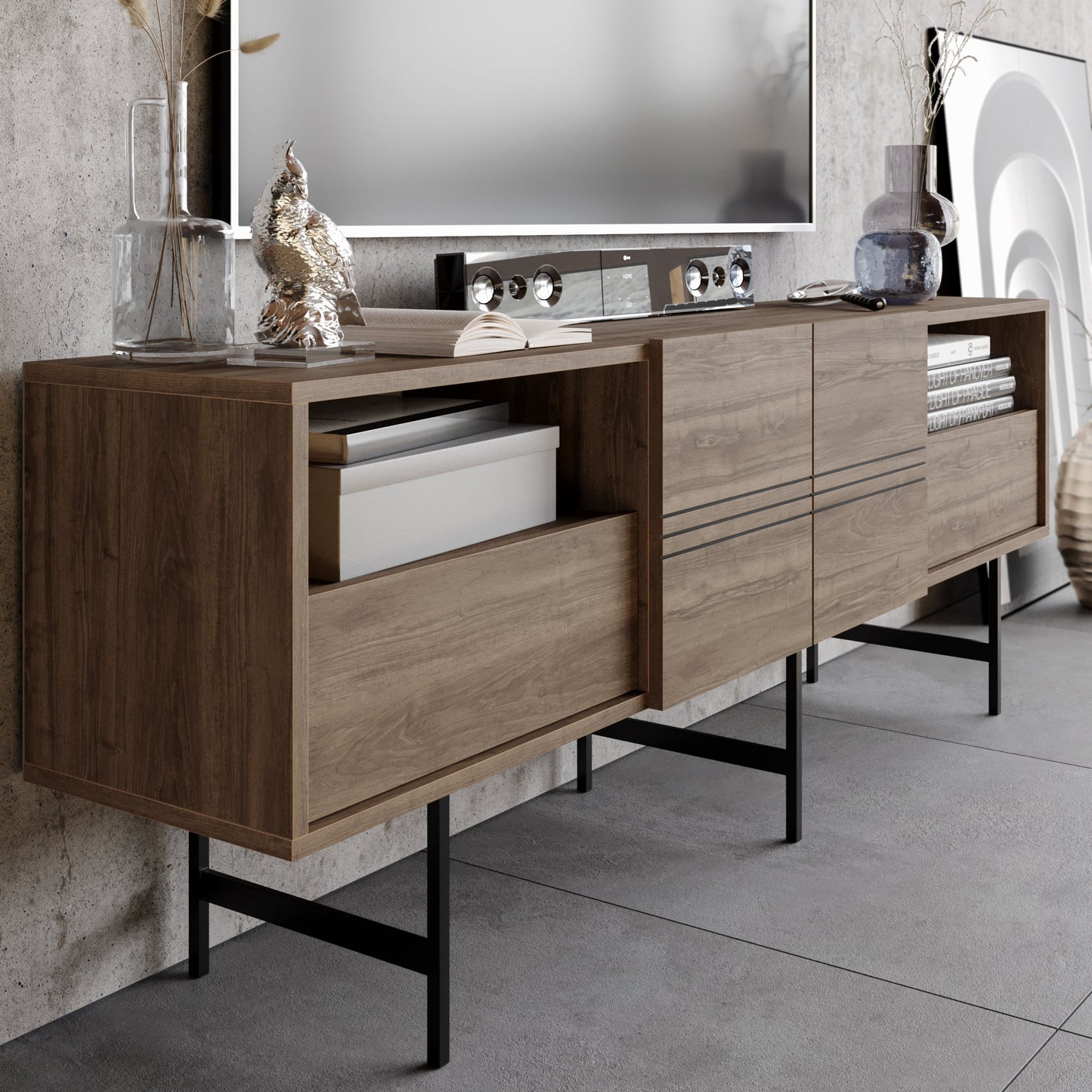 TV Stand Derin - Walnut, Black-DRN71SB03 Walnut
Black 107 X 41 X 27 by DECOROTIKA | Souqify