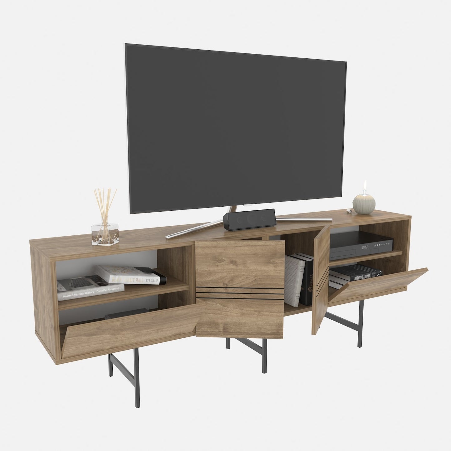 TV Stand Derin - Walnut, Black-DRN71SB03 Walnut
Black 107 X 41 X 27 by DECOROTIKA | Souqify