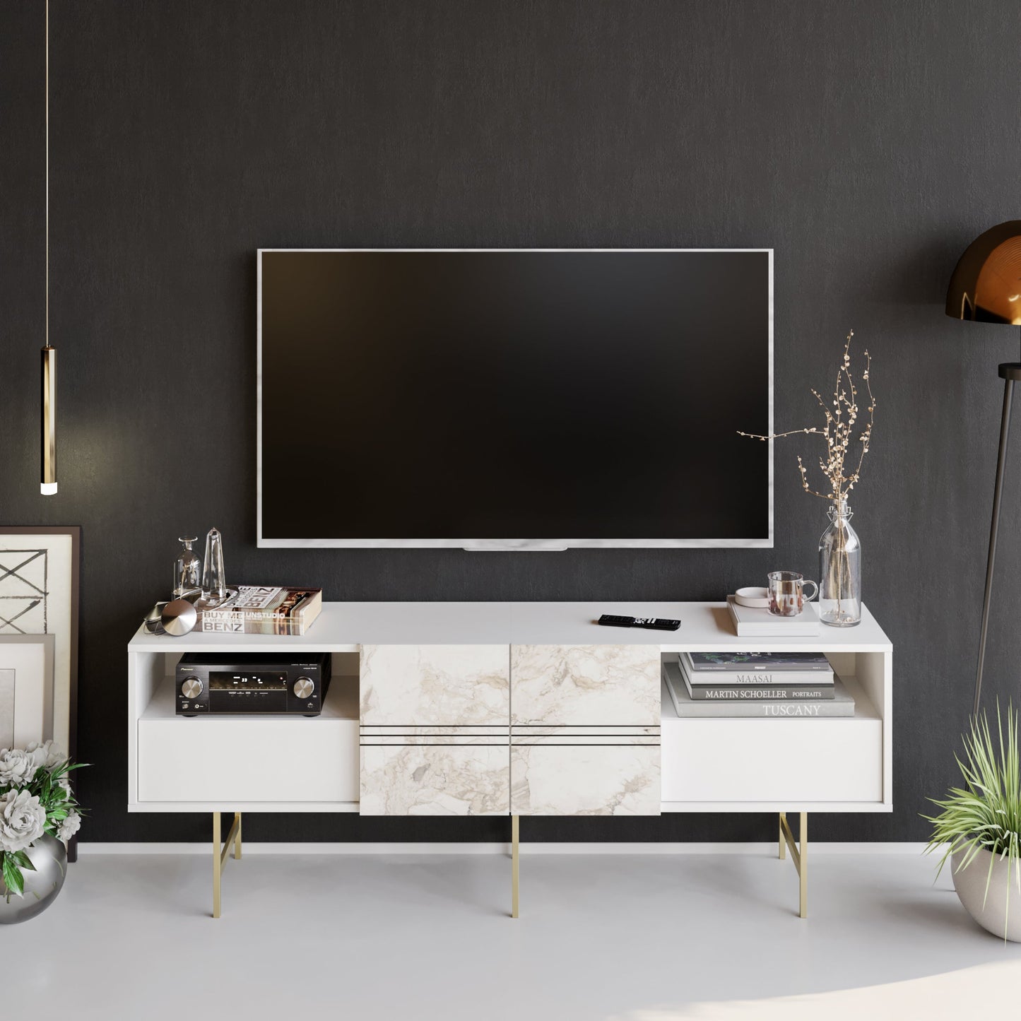 TV Stand Derin - White-DRN71SB01 White 107 X 41 X 27 by DECOROTIKA | Souqify