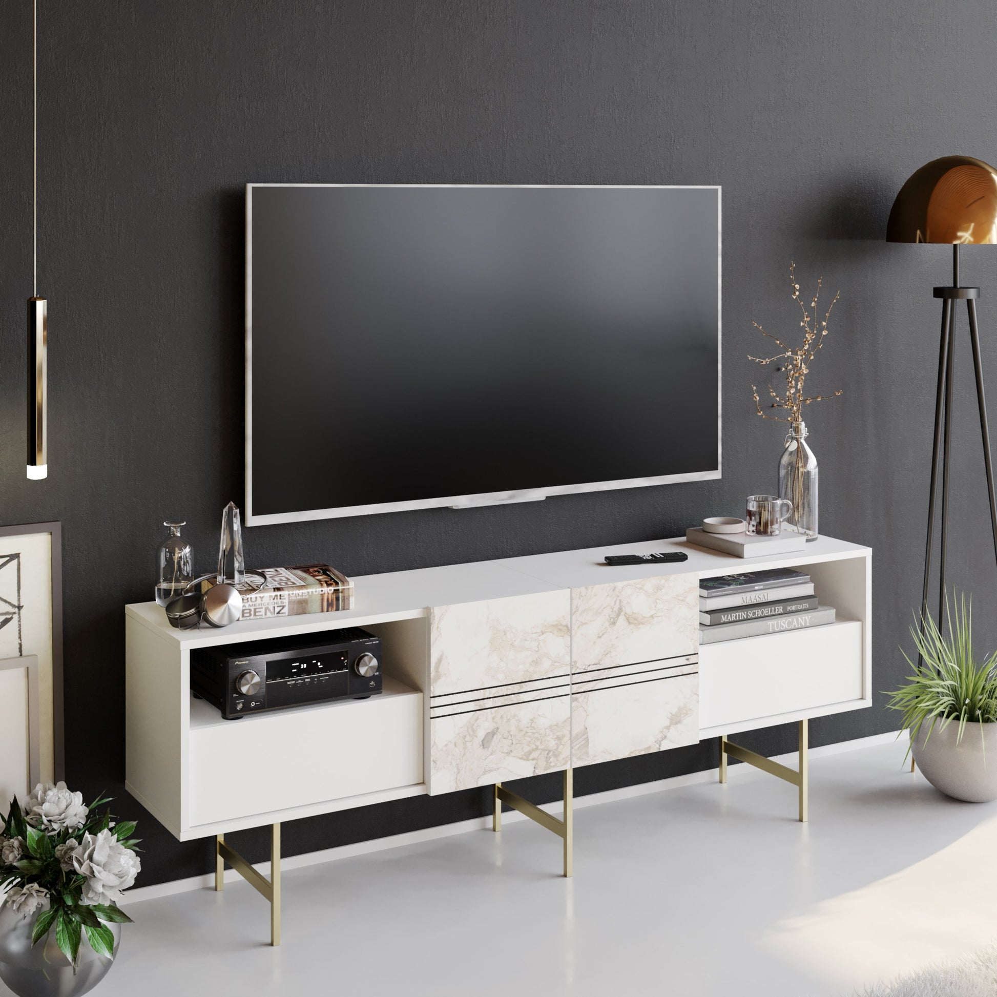 TV Stand Derin - White-DRN71SB01 White 107 X 41 X 27 by DECOROTIKA | Souqify