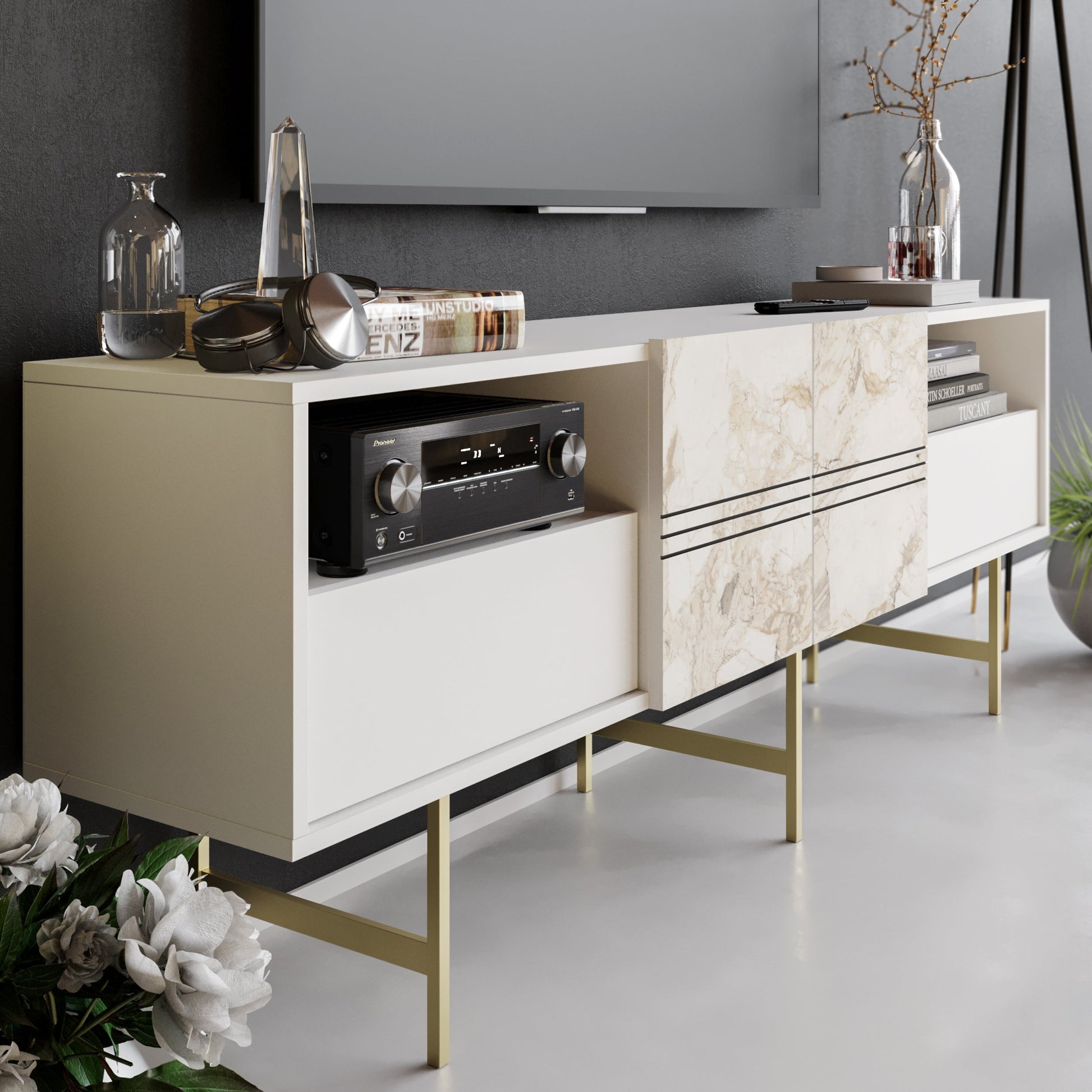 TV Stand Derin - White-DRN71SB01 White 107 X 41 X 27 by DECOROTIKA | Souqify