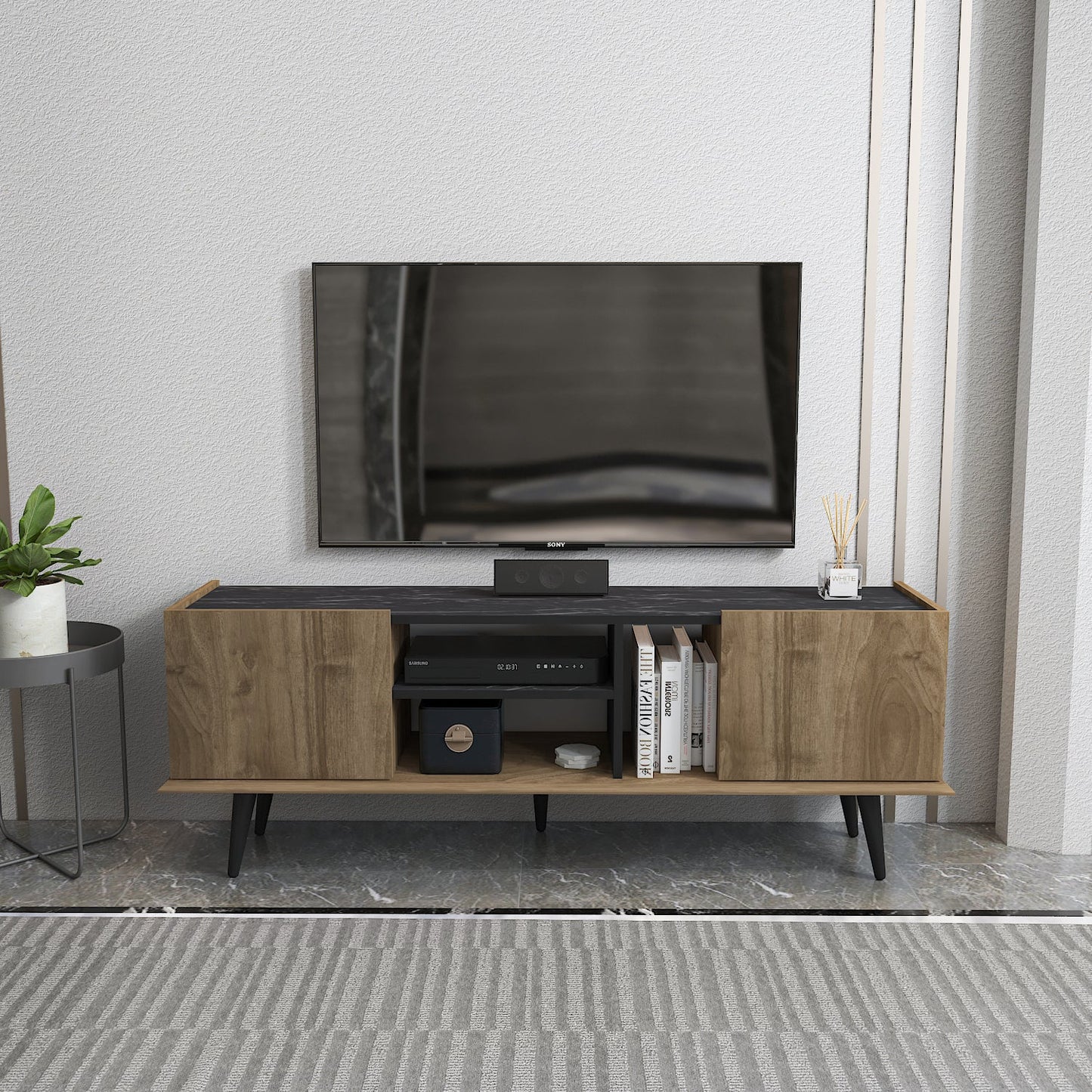 Tv Stand Ekvador Walnut&Bendire-EKV63TS01 Walnut&Bendire 177 X 40 X 14 by DECOROTIKA | Souqify