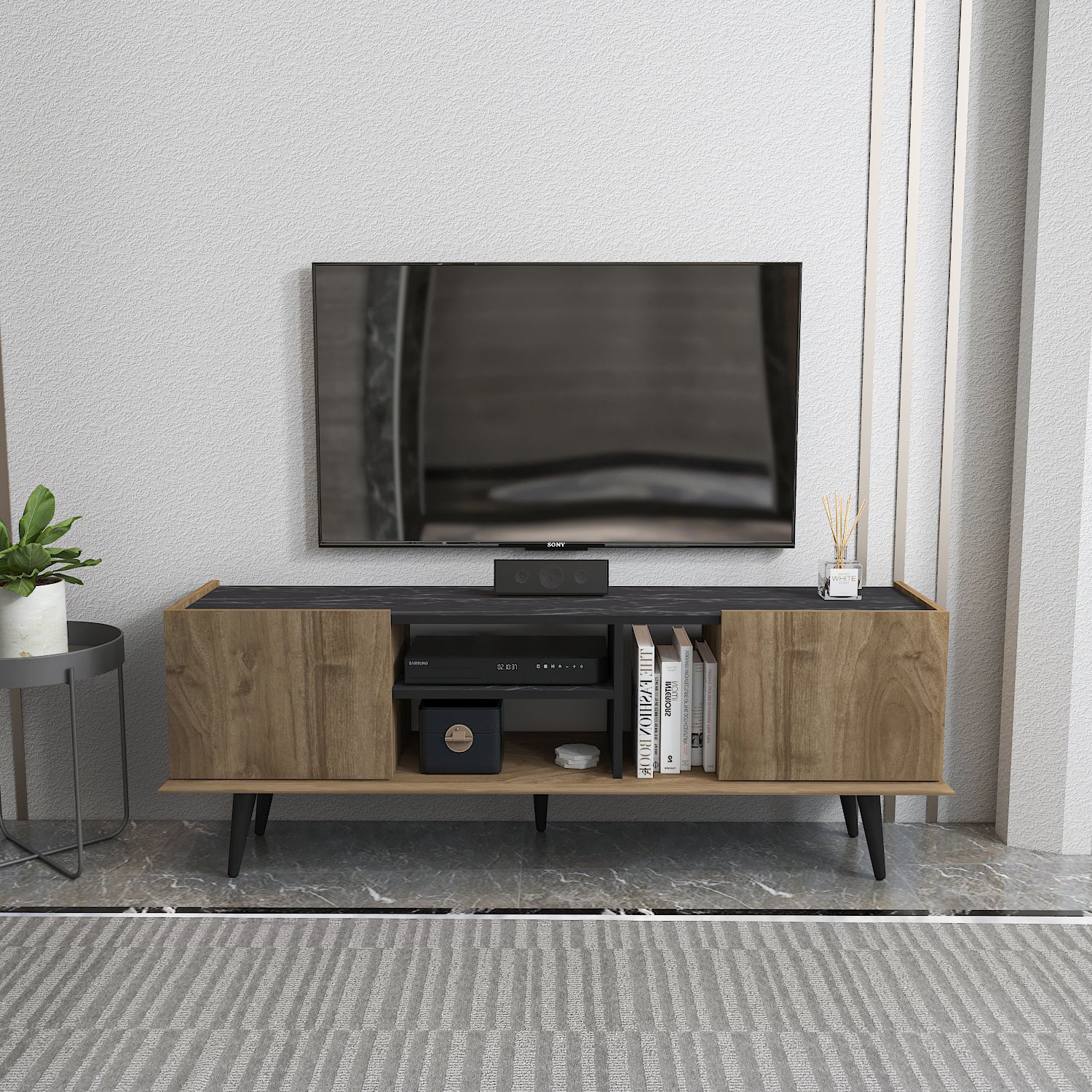 Tv Stand Ekvador Walnut&Bendire-EKV63TS01 Walnut&Bendire 177 X 40 X 14 by DECOROTIKA | Souqify