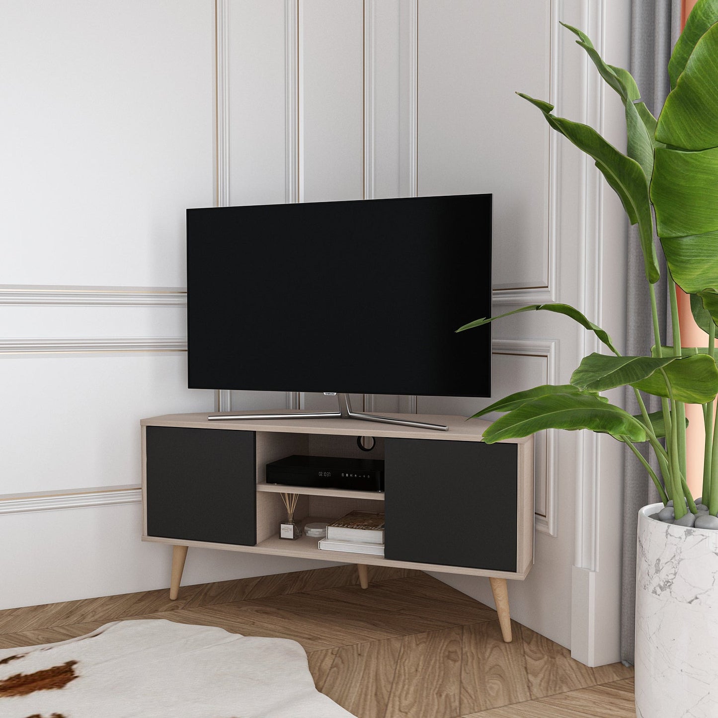 Tv Stand Lesson Cottonbeige&Black-LSS47TS06 Cottonbeige&Black 134 X 51 X 15 by DECOROTIKA | Souqify