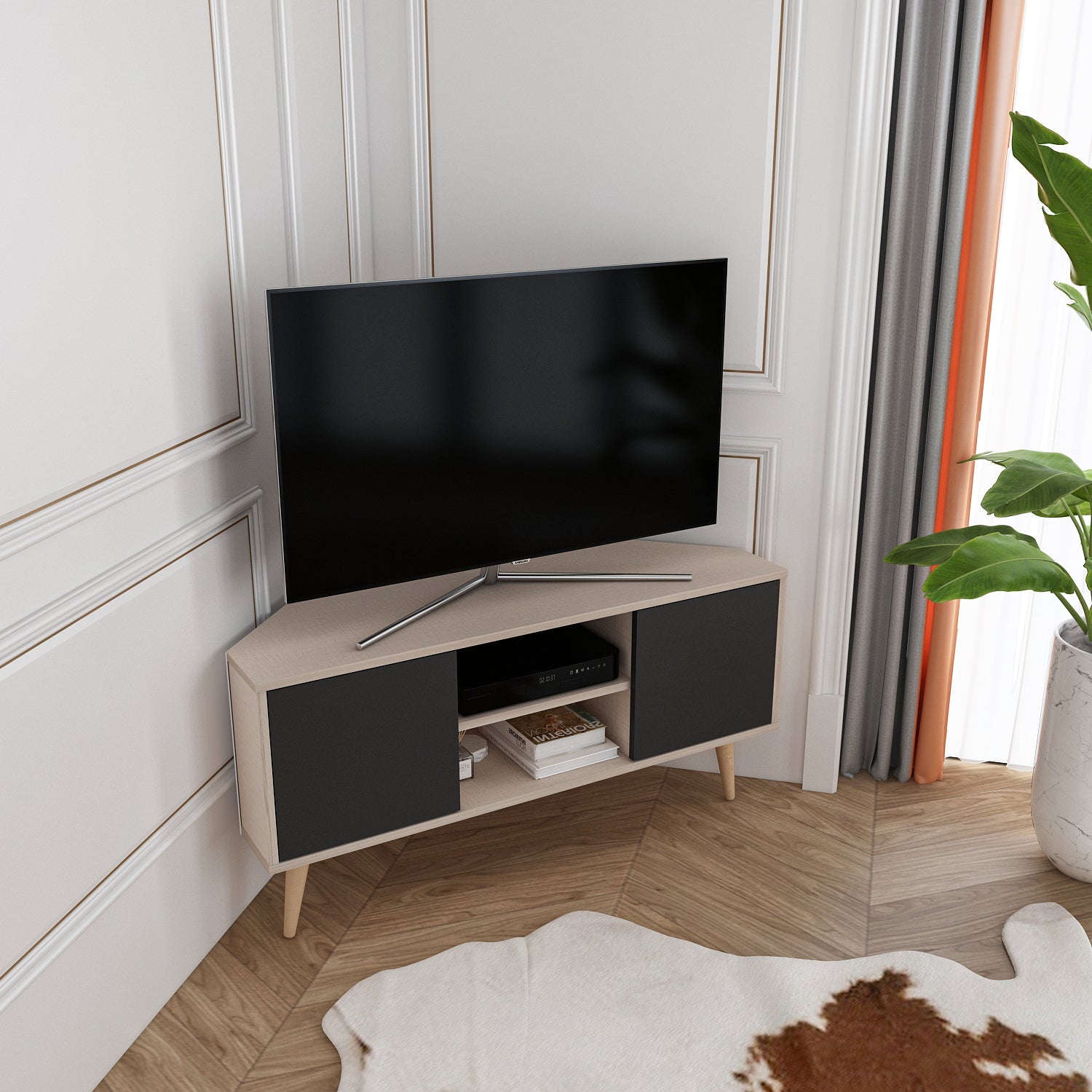Tv Stand Lesson Cottonbeige&Black-LSS47TS06 Cottonbeige&Black 134 X 51 X 15 by DECOROTIKA | Souqify