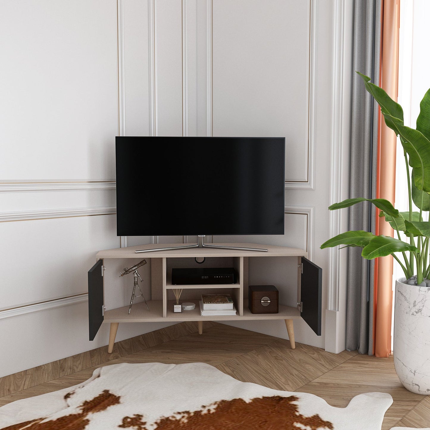 Tv Stand Lesson Cottonbeige&Black-LSS47TS06 Cottonbeige&Black 134 X 51 X 15 by DECOROTIKA | Souqify