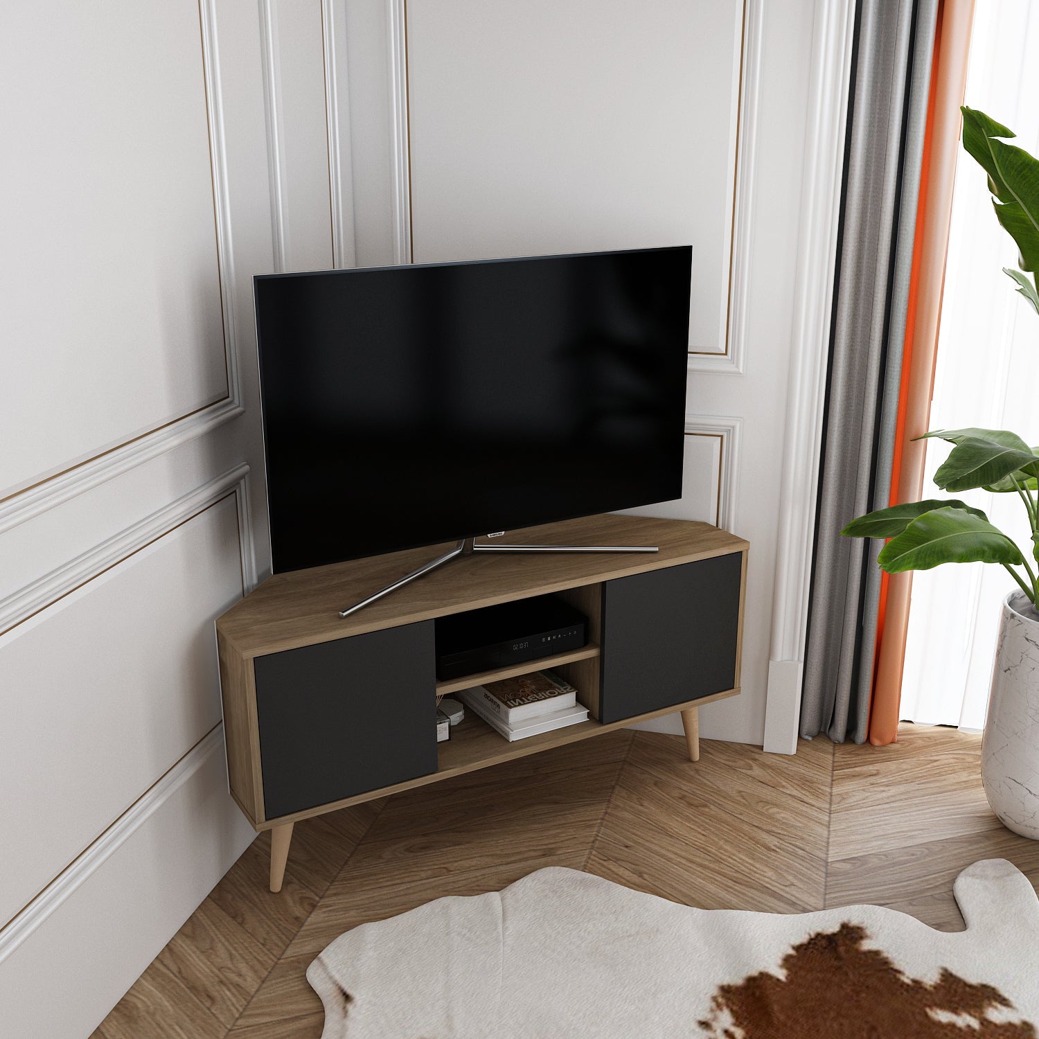 Tv Stand Lesson Walnut&Black-LSS47TS03 Walnut&Black 134 X 51 X 15 by DECOROTIKA | Souqify