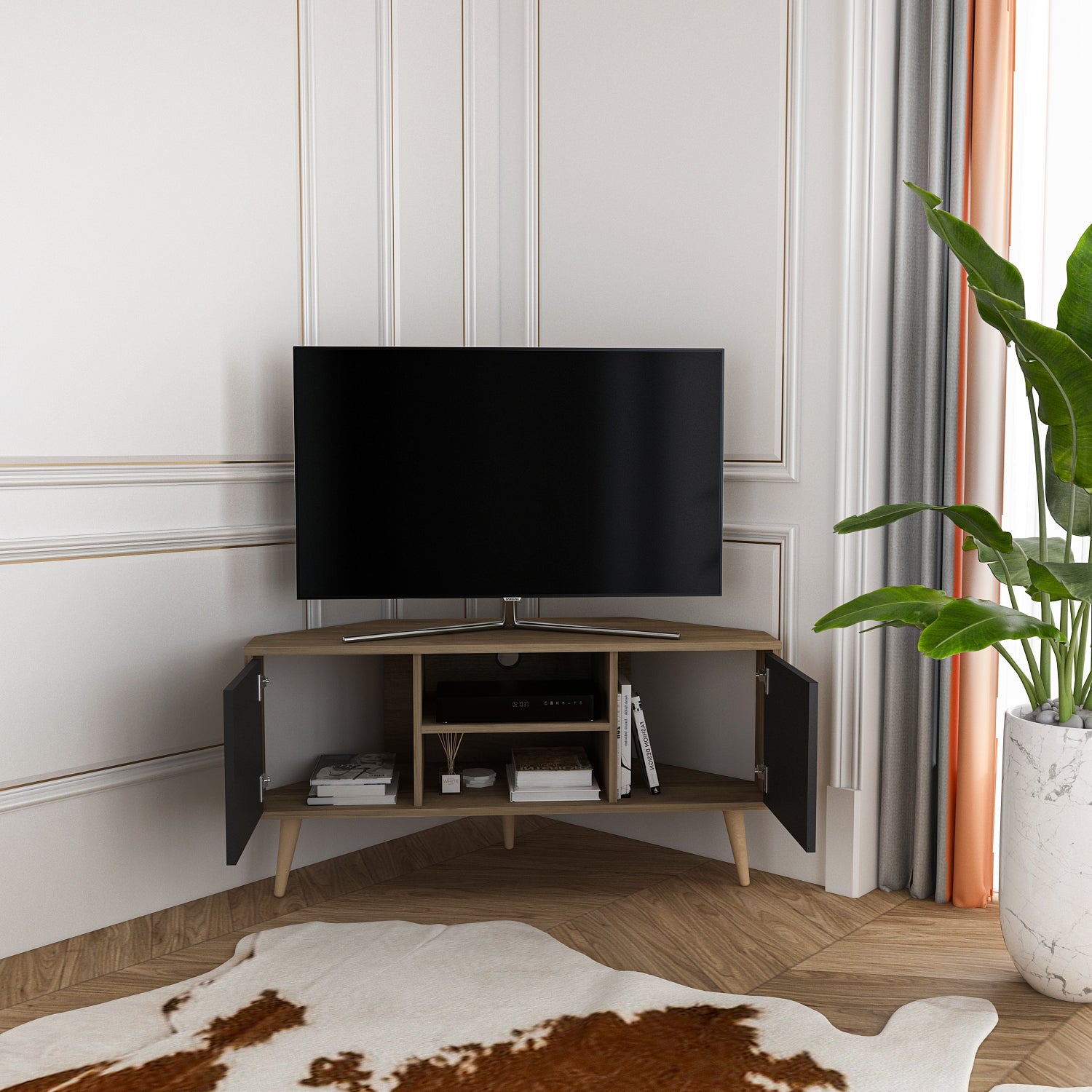 Tv Stand Lesson Walnut&Black-LSS47TS03 Walnut&Black 134 X 51 X 15 by DECOROTIKA | Souqify