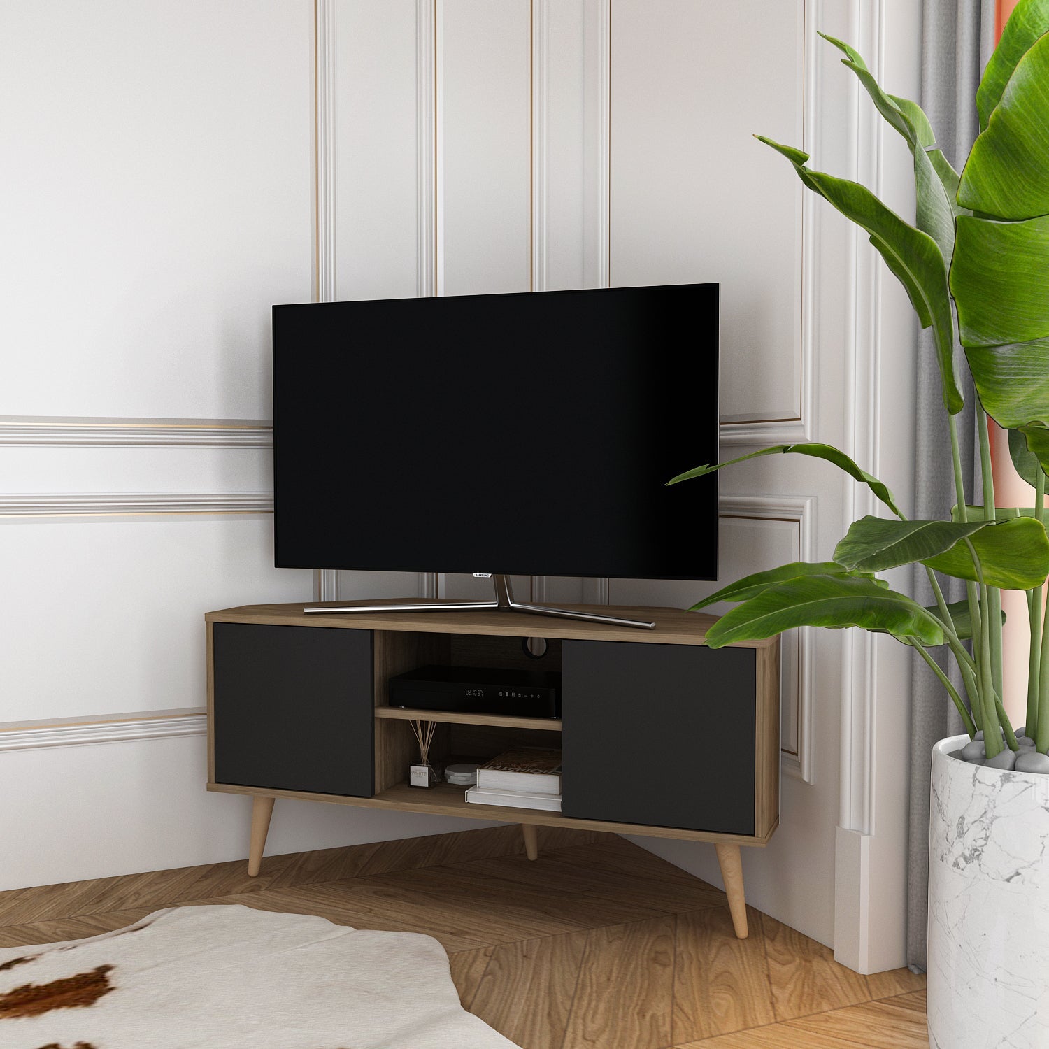 Tv Stand Lesson Walnut&Black-LSS47TS03 Walnut&Black 134 X 51 X 15 by DECOROTIKA | Souqify