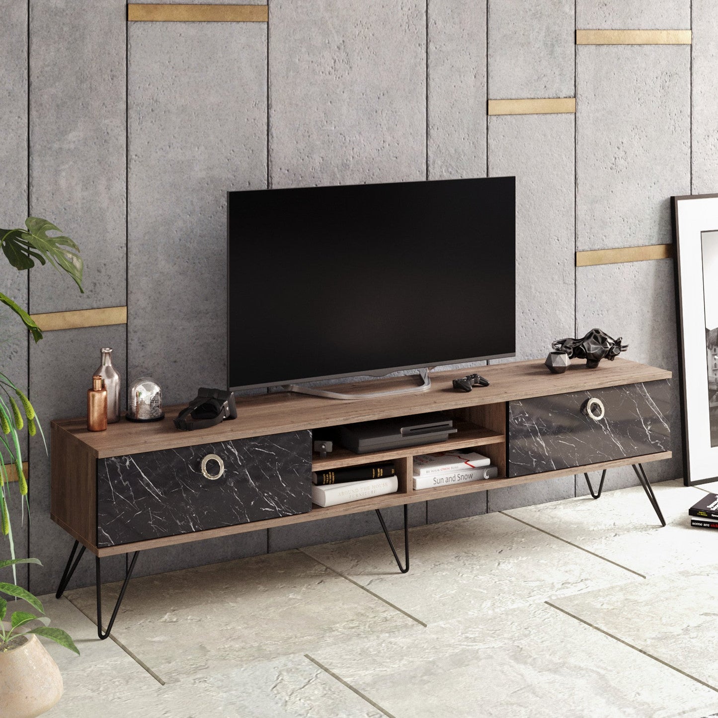 TV Stand Lorenz-LOR71TSB01 Walnut
Black 185 X 40 X 9.1 by DECOROTIKA | Souqify