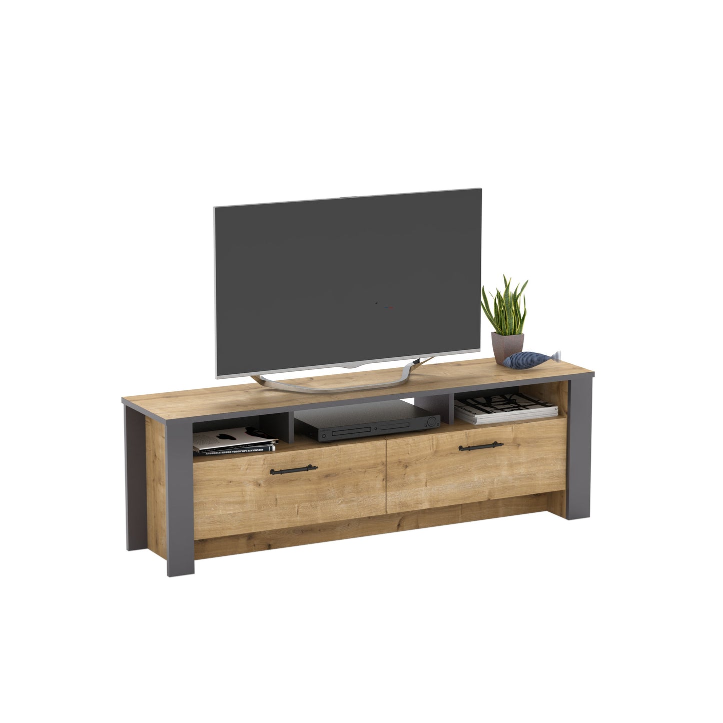 TV Stand Manhattan 150 - Oak-MN59TSM01 Oak
Dark Grey 161 X 41 X 16 by DECOROTIKA | Souqify