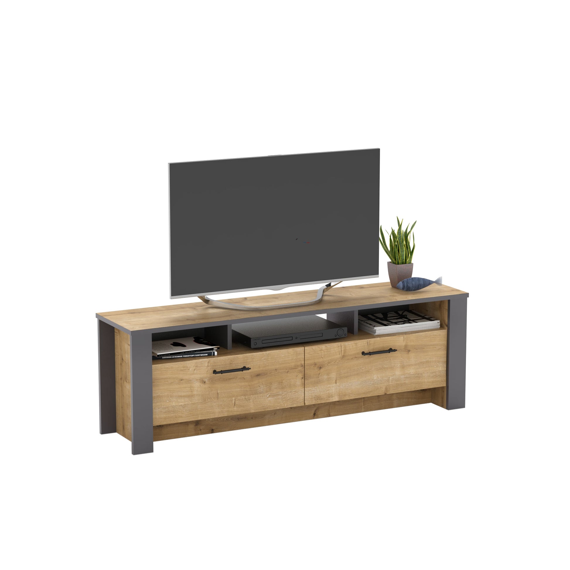 TV Stand Manhattan 150 - Oak-MN59TSM01 Oak
Dark Grey 161 X 41 X 16 by DECOROTIKA | Souqify