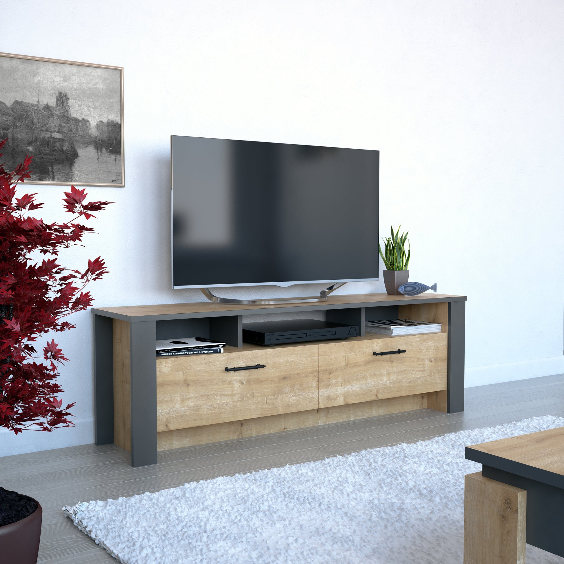 TV Stand Manhattan 150 - Oak-MN59TSM01 Oak
Dark Grey 161 X 41 X 16 by DECOROTIKA | Souqify