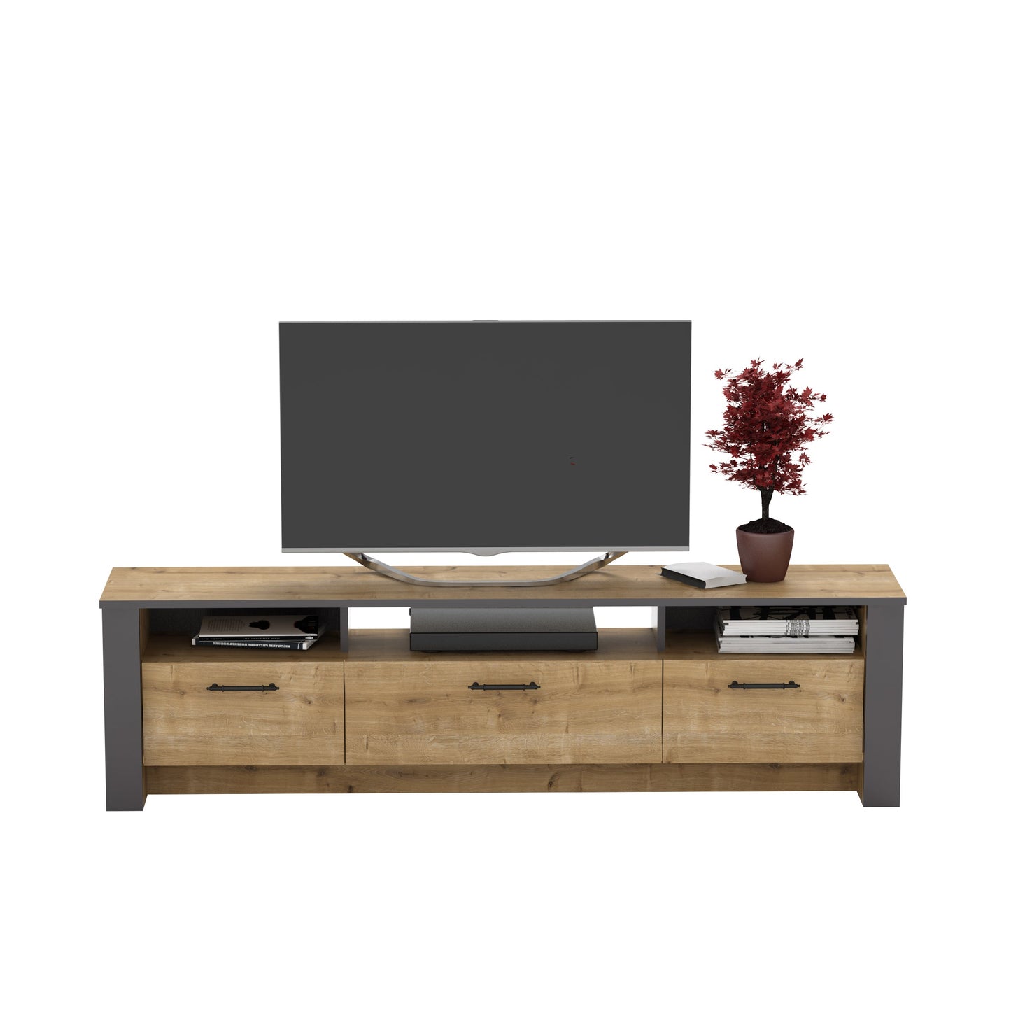 TV Stand Manhattan 180 - Oak-MN71TSB01 Oak
Dark Grey 192 X 40 X 14 by DECOROTIKA | Souqify