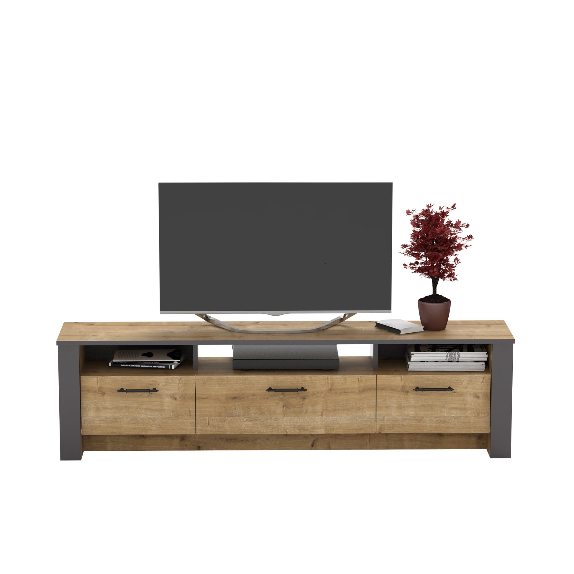 TV Stand Manhattan 180 - Oak-MN71TSB01 Oak
Dark Grey 192 X 40 X 14 by DECOROTIKA | Souqify