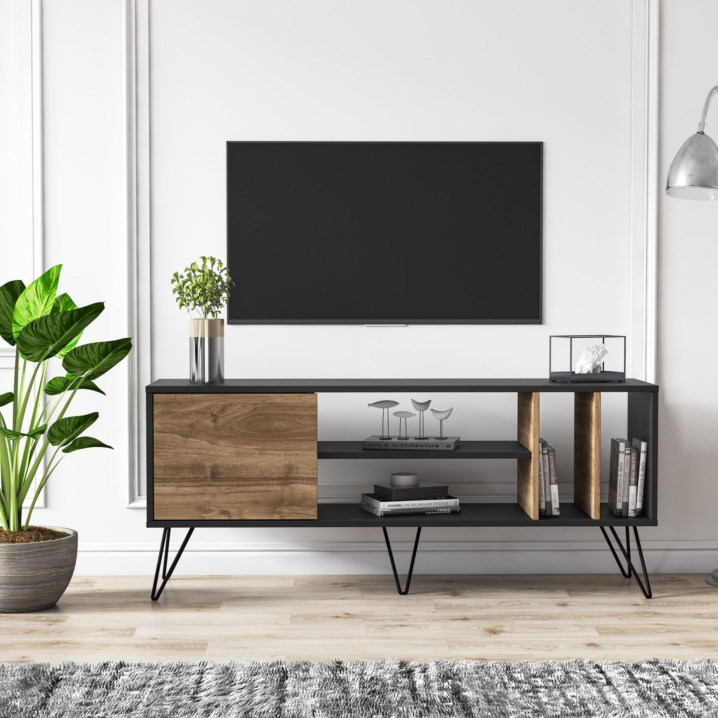 TV Stand Mistico (140) - Walnut, Black-MST55TSB01 Walnut
Black 152 X 41 X 15 by DECOROTIKA | Souqify
