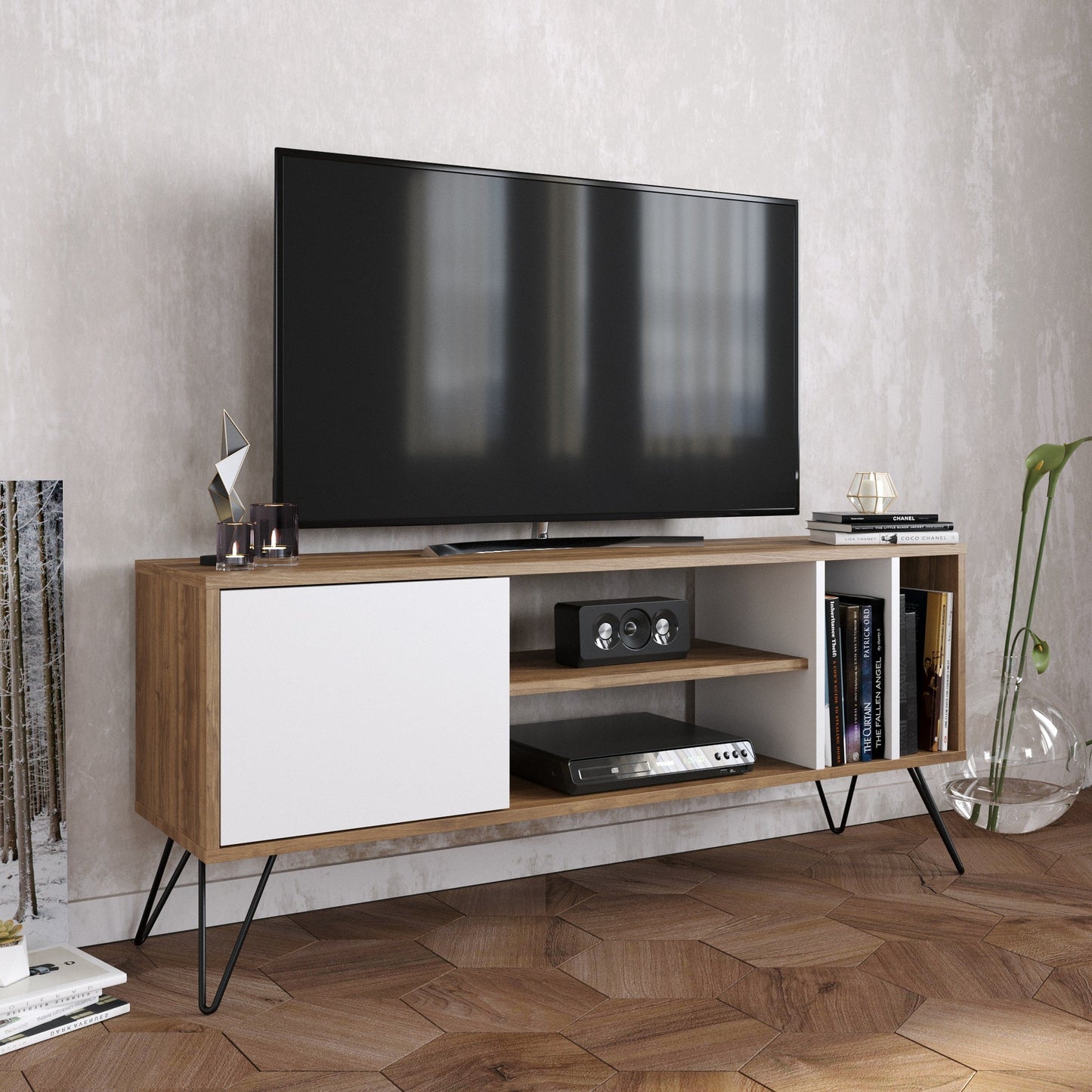 TV Stand Mistico (140) - Walnut, White-MST55TSB02 Walnut
Black
White 152 X 41 X 15 by DECOROTIKA | Souqify