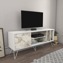 TV Stand Mistico (140)-White,White Marble Effect-MST55TSB03 White,White Marble Effect 152 X 41 X 15 by DECOROTIKA | Souqify