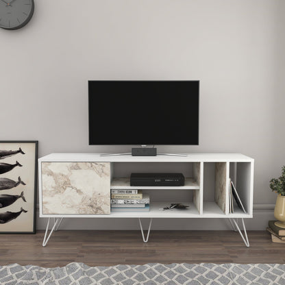 TV Stand Mistico (140)-White,White Marble Effect-MST55TSB03 White,White Marble Effect 152 X 41 X 15 by DECOROTIKA | Souqify