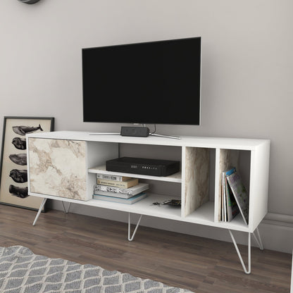 TV Stand Mistico (140)-White,White Marble Effect-MST55TSB03 White,White Marble Effect 152 X 41 X 15 by DECOROTIKA | Souqify