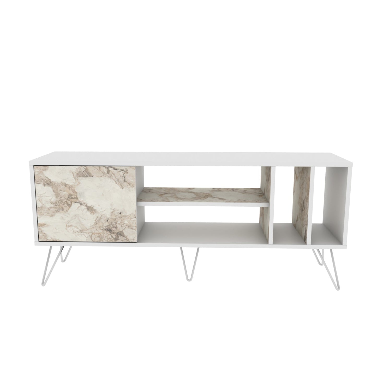 TV Stand Mistico (140)-White,White Marble Effect-MST55TSB03 White,White Marble Effect 152 X 41 X 15 by DECOROTIKA | Souqify