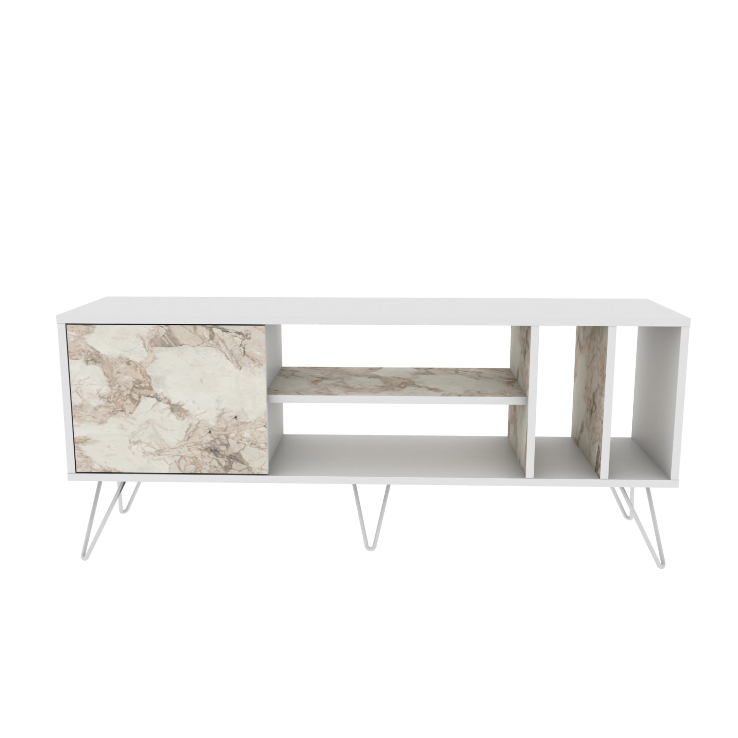 TV Stand Mistico (140)-White,White Marble Effect-MST55TSB03 White,White Marble Effect 152 X 41 X 15 by DECOROTIKA | Souqify